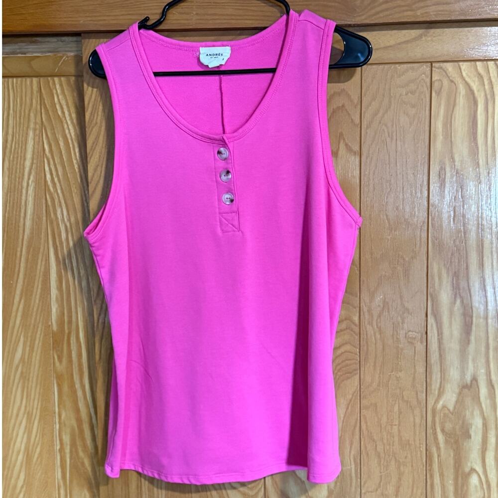 ANDRÉE BY UNIT Hot Pink Henley Tank Top, Size Large